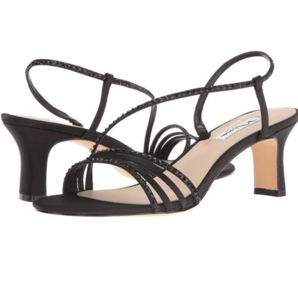 Nina Gerri Strappy Black Rhinestone Heeled Sandals Size 7.5 NIB